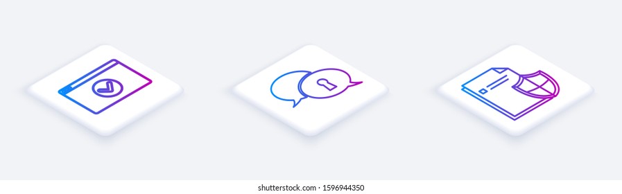 Set Isometric line Secure your site with HTTPS, SSL, Protection of personal data  and Document protection concept . White square button. Vector