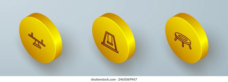 Set Isometric line Seesaw, Swing for kids and Jumping trampoline icon. Vector