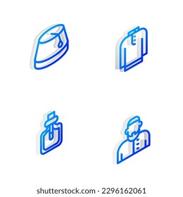Set Isometric line Shirt kurta, Turkish hat, Perfume and Muslim man icon. Vector