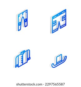 Set Isometric line Short or pants, Pants, T-shirt and Man hat icon. Vector