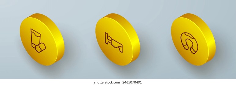Set Isometric line Sleeping pill, Bed and Travel neck pillow icon. Vector