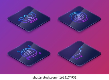 Set Isometric line Solar system, Planet Venus, Black hole and Great Bear constellation. Blue square button. Vector