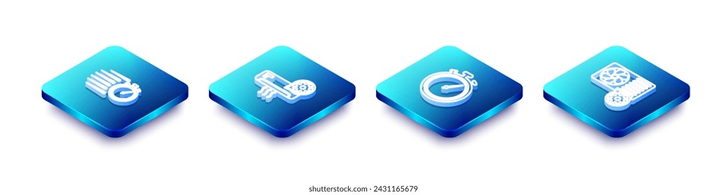 Set Isometric line Stopwatch, Air conditioner setting,  and  icon. Vector