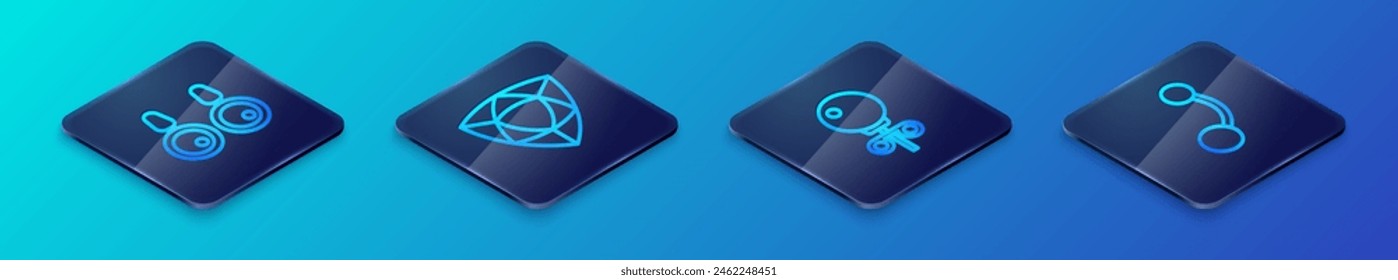 Setzen Sie Isometrische Linie Ohrstecker, Ohrringe, Piercing und Diamant-Symbol. Vektorgrafik