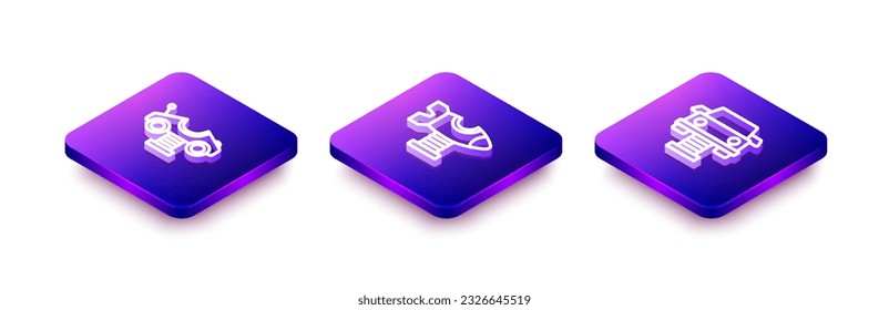 Set Isometric line Swing car, plane and  icon. Vector