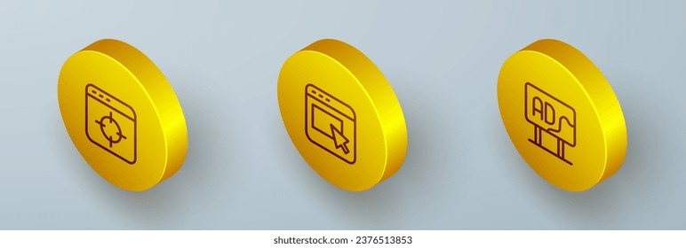 Set Isometric line Target financial goal, Advertising and  icon. Vector