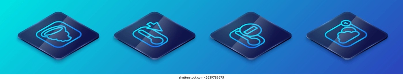 Set Isometric line Thermometer, Tornado, Weather forecast app and  icon. Vector