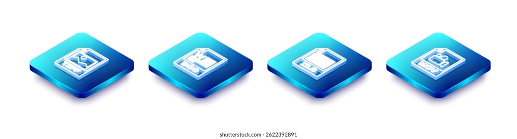 Set Isometric line TIFF file document, DOC, XLS and MOV icon. Vector
