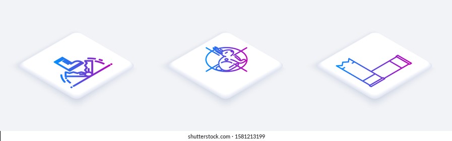 Set Isometric line Trap hunting, Hunt on rabbit with crosshairs and Cartridges. White square button. Vector