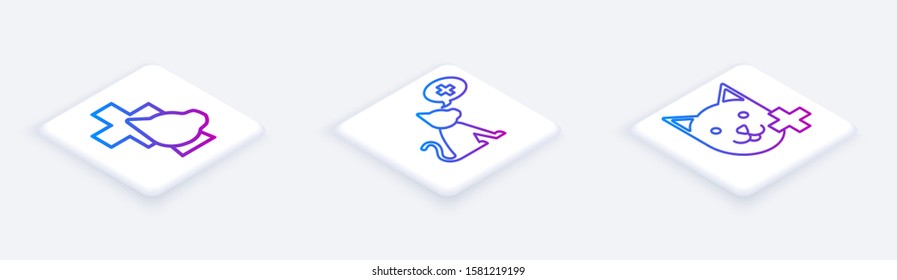 Set Isometric line Veterinary clinic symbol, Veterinary clinic symbol and Veterinary clinic symbol. White square button. Vector
