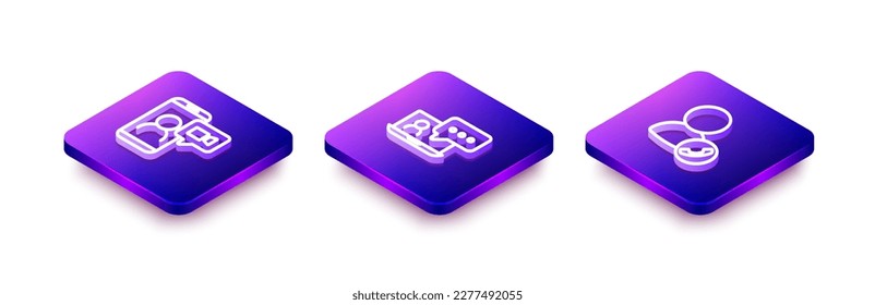 Set Isometric line Video chat conference,  and  icon. Vector