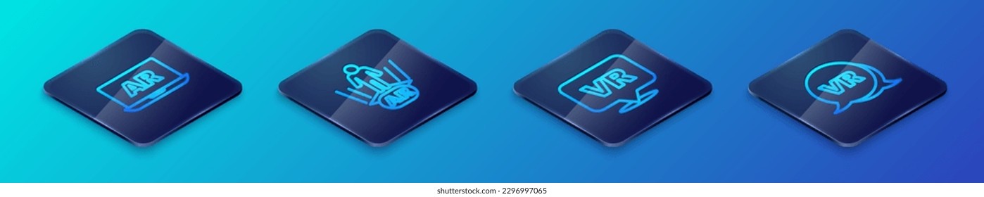 Set Isometric line Virtual reality, Augmented AR,  and  icon. Vector