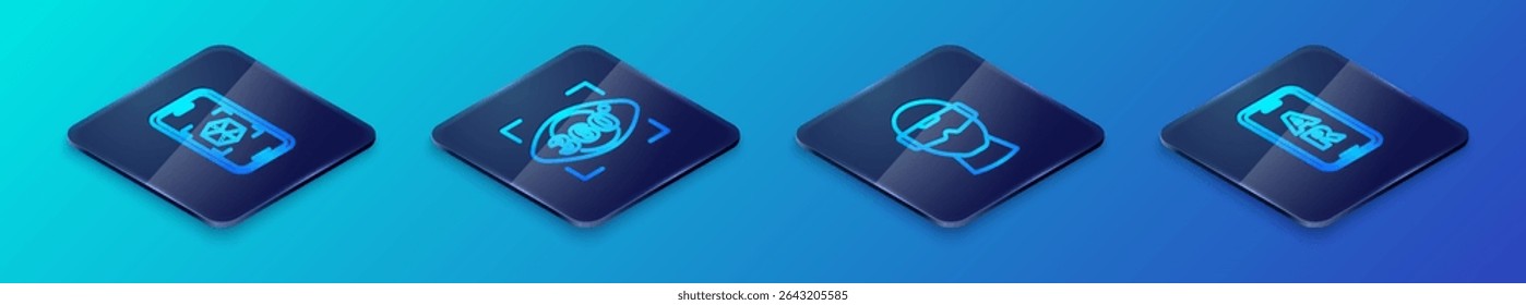 Set Isometric line Virtual reality glasses, 3d modeling, Augmented AR and 360 degree view icon. Vector