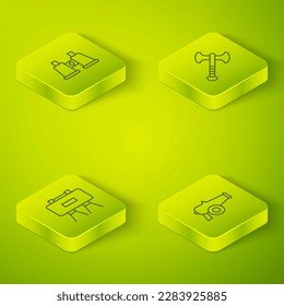 Set Isometric line War axe, Military mine, Cannon and Binoculars icon. Vector