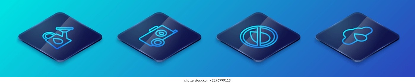 Set Isometric line Water drop forbidden, Watering can, Cloud with rain and Mobile water tank icon. Vector