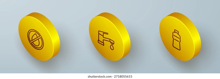 Set Isometrische Linie Wassertropfen verboten, Wasserhahn und Flasche Wasser-Symbol. Vektorgrafik