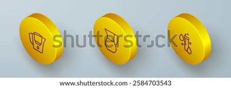 Set Isometric line Water jug with filter, Jug glass water and Test tube drop icon. Vector