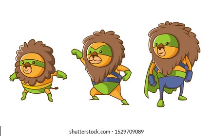 set of isometric lion hero character evolution illustration, lion hero mascot character with white background vector. isometric design vector illustration. 