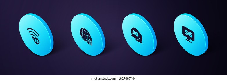 Set Isometric Location 5G network, , Globe Sim Card and icon. Vector.