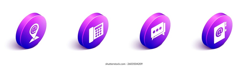 Set Isometric Location and mail and e-mail, Telephone, Speech bubble chat and Address book icon. Vector