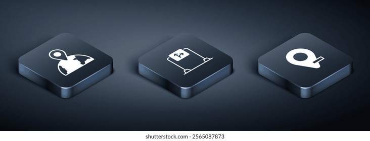 Set Isometric Location on the globe,  and Road traffic sign icon. Vector