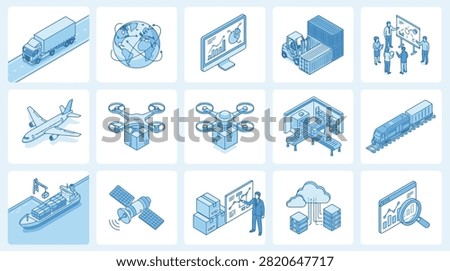 Set of isometric logistics and global transportation icons for business design