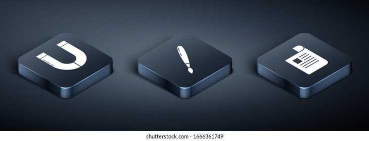Set Isometric Magnet, Document and Paint brush icon. Vector