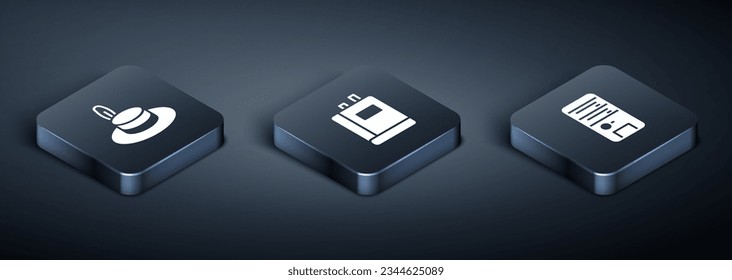 Set Isometric Man hat, Computer and Book icon. Vector