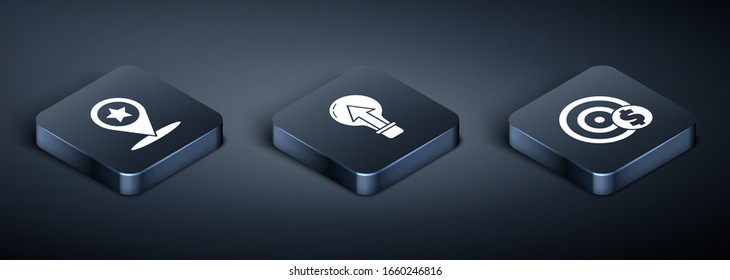 Set Isometric Map pointer with star, Target with dollar symbol and Light bulb icon. Vector