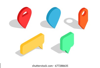 Set of isometric map pointers. Multicolor map pin icons.