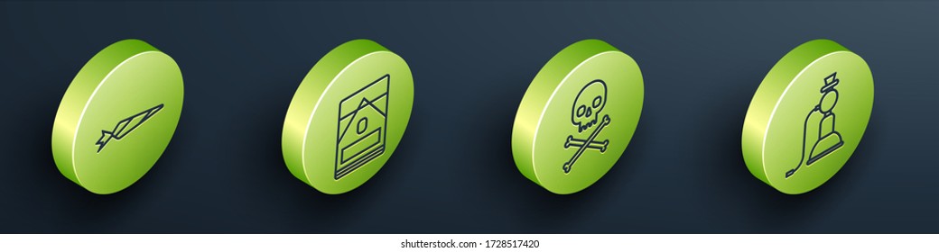 Set Isometric Marijuana joint, Cigarettes pack box, Skull on crossbones and Hookah icon. Vector
