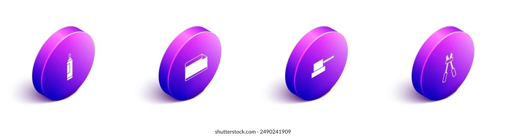 Set Isometric Marker pen, Paper adhesive sticker, Spray can nozzle cap and Bolt cutter icon. Vector