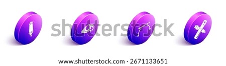 Set Isometric Marker pen, Red eye effect, Bezier curve and Crossed ruler and pencil icon. Vector