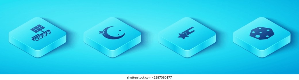 Set Isometric Mars rover, Moon and stars, Asteroid and Falling icon. Vector