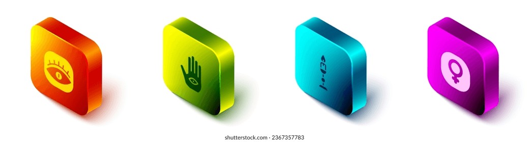 Set Isometric Masons, Hamsa hand, Burning candle and Venus icon. Vector