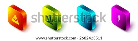 Set Isometric Masons, Magic stone, wand and feather icon. Vector