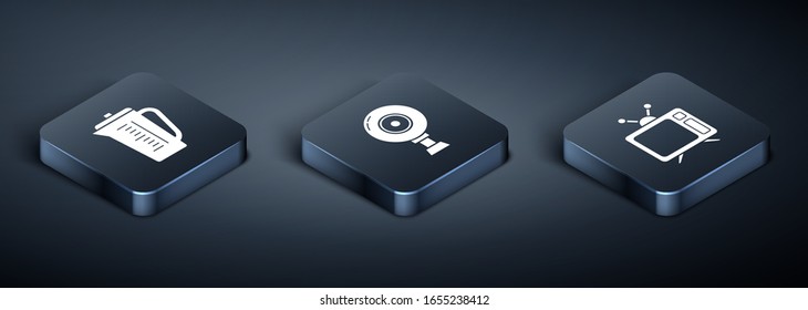 Set Isometric Measuring cup, Television and Web camera  icon. Vector