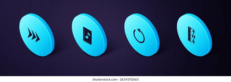 Set Isometric Measuring height and length, Refresh, Audio book and Arrow icon. Vector