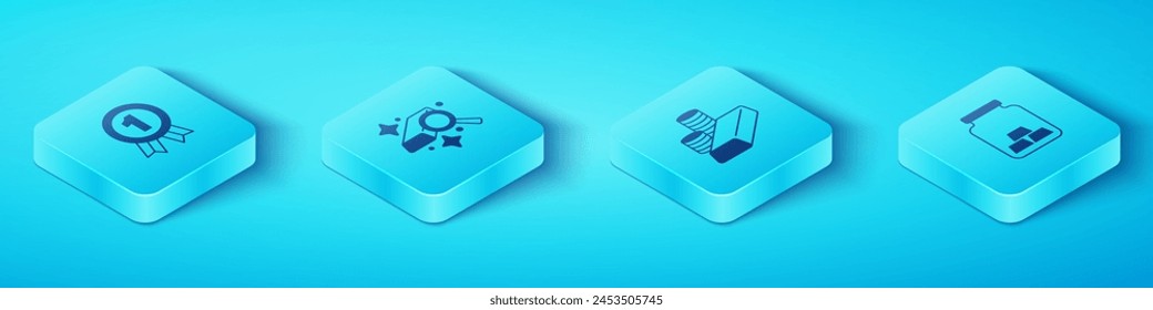 Set Isometric Medal, Gold bars,  and coin with gold icon. Vector