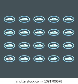 set of isometric media cloud icon technology with circle