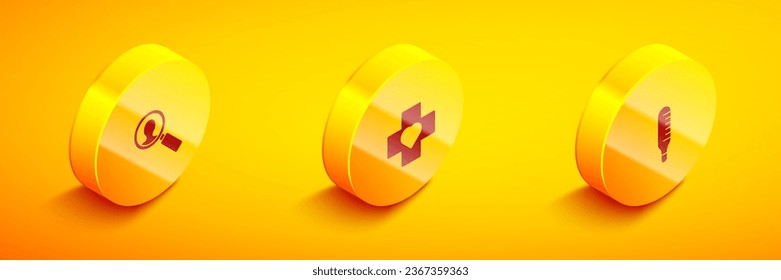 Set Isometric Medical analysis, Heart with cross and thermometer icon. Vector
