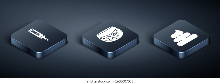 Set Isometric Medical digital thermometer, Shit and Aquarium with fish icon. Vector