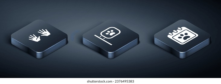 Set Isometric Medical rubber gloves, Calendar grooming and Pet icon. Vector