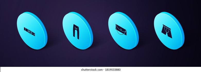 Set Isometric Men underpants, Clutch bag, Pants and Leather belt icon. Vector.