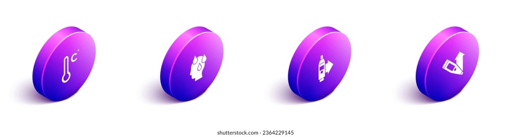 Set Isometric Meteorology thermometer, High human body temperature, Digital and  icon. Vector