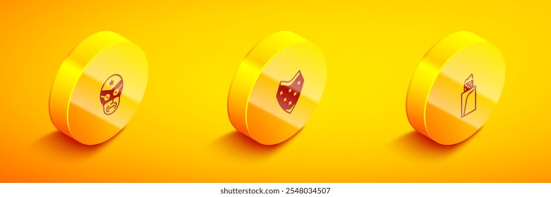 Set Isometric Mexican wrestler, Poncho and Burrito icon. Vector