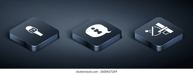 Set Isometric Microphone, Radar and Information icon. Vector