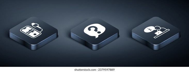 Set Isometric Mobile recording, Television report and Speech bubble chat icon. Vector