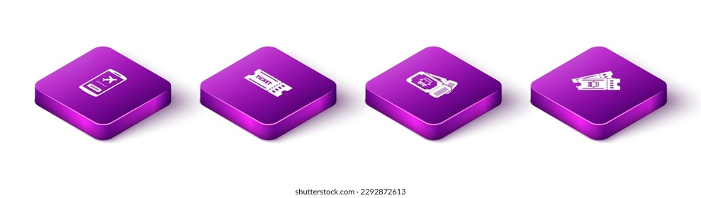 Setzen Sie Isometric Mobile mit Ticket, Ticket, Bus und Icon ein. Vektorgrafik