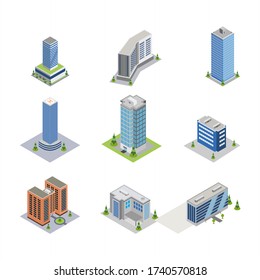 set isometric modern building illustration
